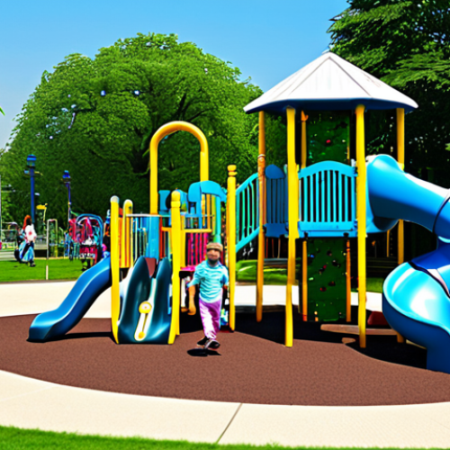 Home 5 Inclusive Park Scene**
A vibrant and cheerful scene of a fully accessible playground. Children of all abilities are playing together on adapted swings, ramps, and sensory play equipment. Lush greenery and colorful flowers surround the play area. In the background, adults are relaxing on benches, enjoying the park. Everyone is fully clothed and engaged in positive interactions. safe for work, appropriate content, fully clothed, family-friendly, perfect anatomy, correct proportions, natural pose, well-formed hands, proper finger count, natural body proportions, professional.
**