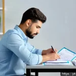 레저산업기사 실기 시험 준비 팁 - A focused young adult male instructor in casual professional attire organizing recreational material...